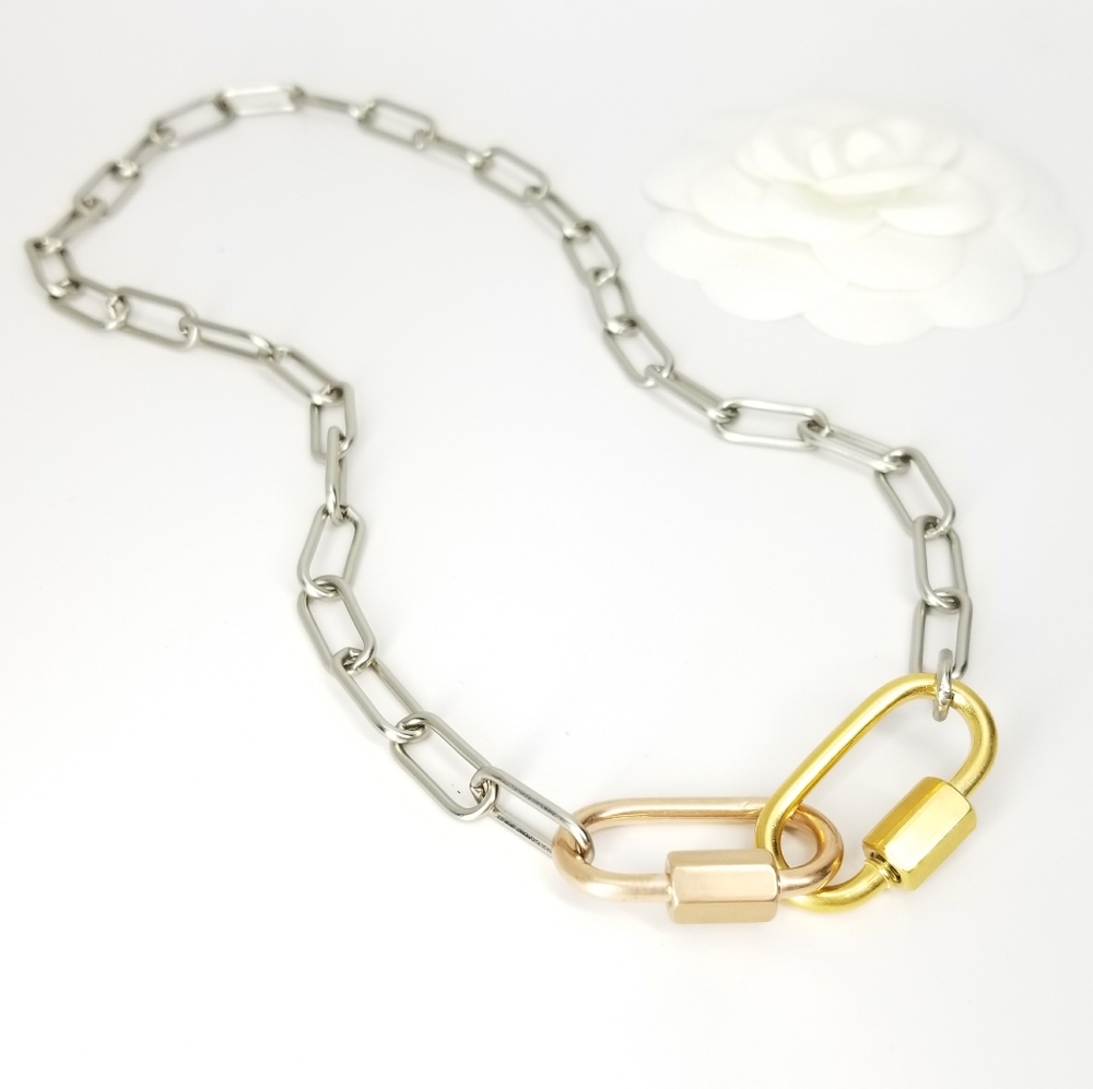 NWT Stainless Steel Carabiners Choker Lariat - Picture 5 of 10
